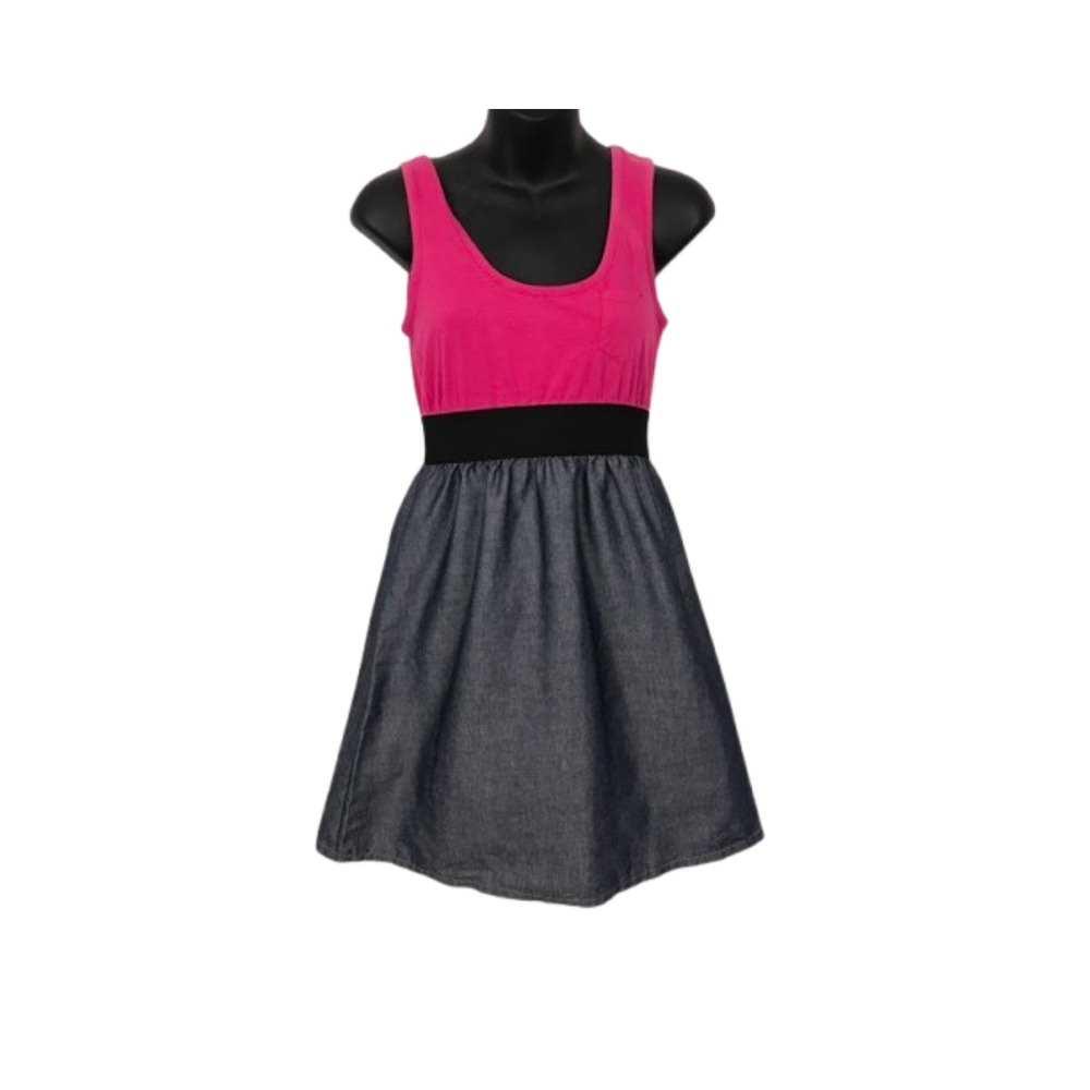 Red Paint Sleeveless Dress Pink Top Denim Skirt‎ Casual